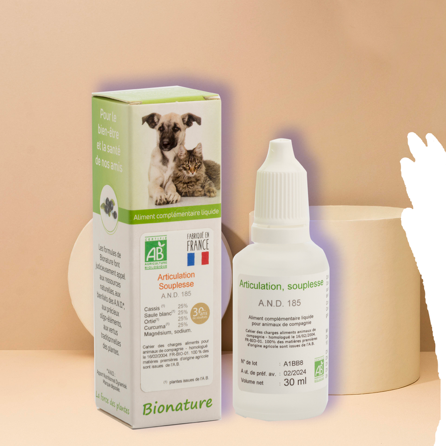 AND 185 - Solution bio à base de plantes pour la souplesse des articulations des chats et chiens