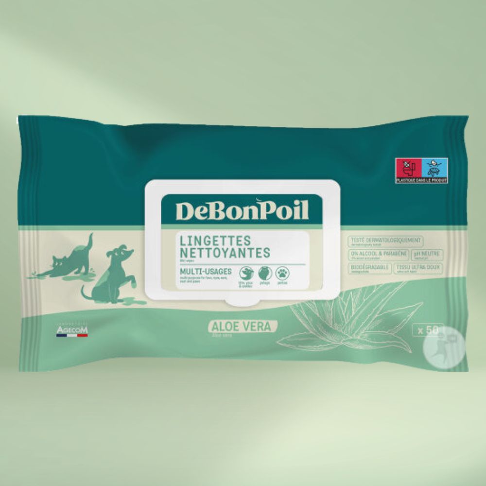 Lingettes pour chien et chat aloe vera x50 - nettoyage doux et apaisant