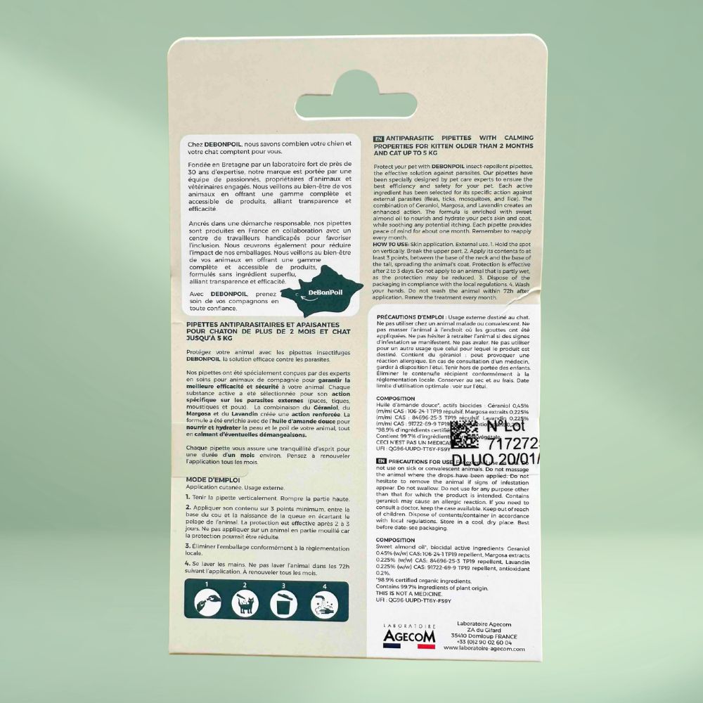 3 pipettes antipuces pour chat à partir de 2 mois