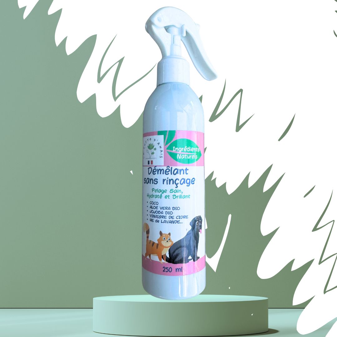 Aomig Spray Démêlant Chien Chat, 200ml Sans Rinçage Conditionneur Hydratant Des Poils Contient De L'huile De Coco, Acide Citrique, Pelage Brillant, Soyeux Élimine Les Nœuds, Pour Tout Type De Pelage